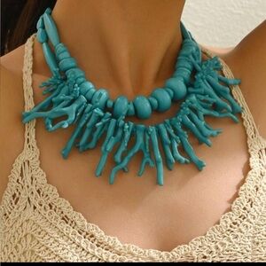 Vintage Style Turquoise Faux Coral Statement Layering Necklaces